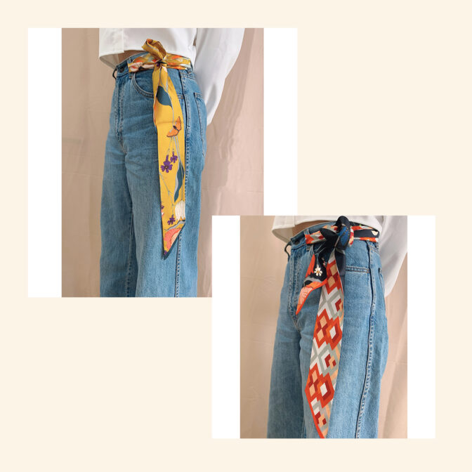 シルク 100% スカーフ アレンジ 腰に巻く